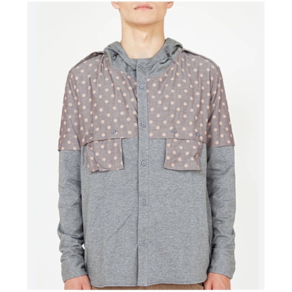 Croquis by JNBY Gray Polka Dot Hooded Button Down Shirt‎ M Designer Avant Garde